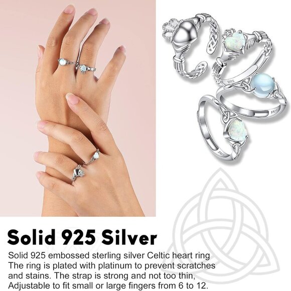 925 Sterling Silver Good Luck Celtic Twisted Knot/Claddagh Heart Birthstone Ring - Picture 3 of 6